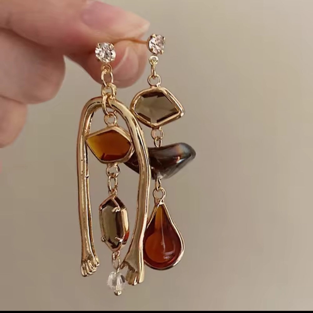 Anthropologie Gold and Brown Abstract Earrings